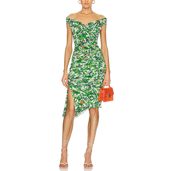 Diane Von Furstenberg 'Lovinia' Green Off Shoulder Dress Size XS